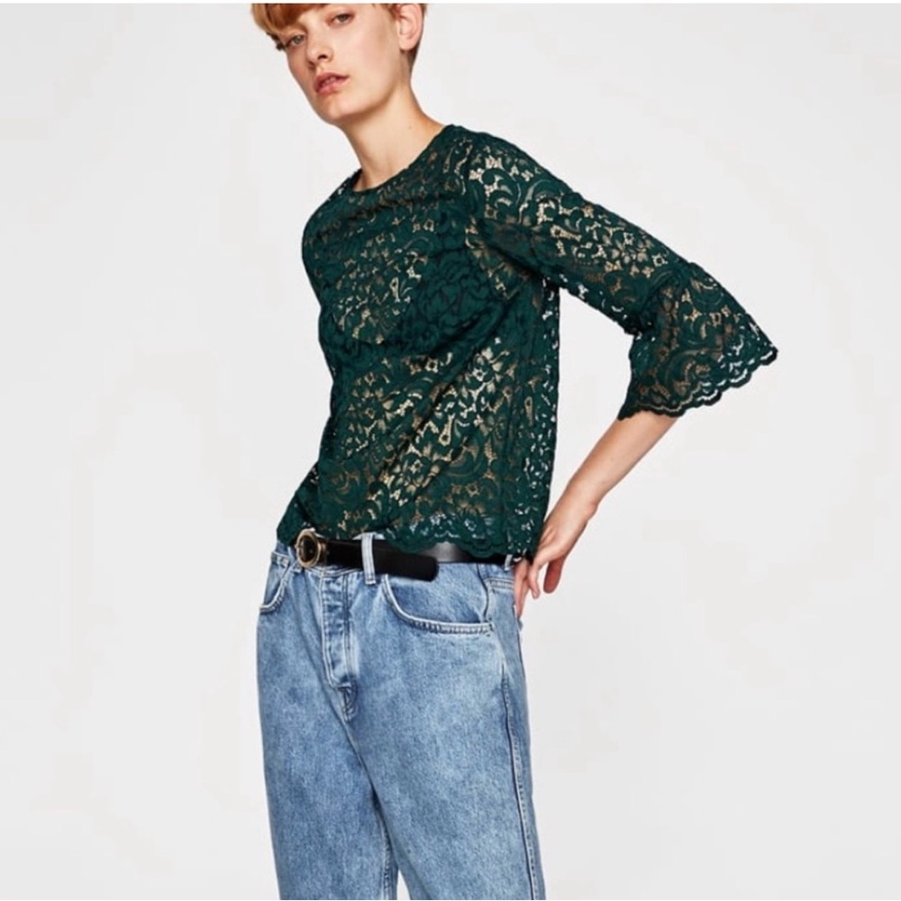 Zara Dark Green Lace Blouse